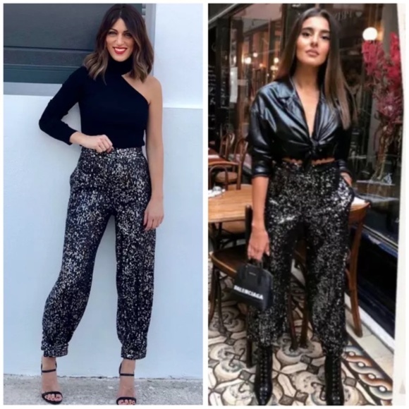 NEW ZARA Black Sequin Pants XS - Picture 6 of 13